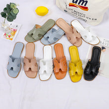 Load image into Gallery viewer, Fashion Solid Color Flat Slippers Non-slip Wear-resistant PU Leather Slippers Outdoor Slippers for Women
