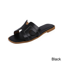 Load image into Gallery viewer, Fashion Solid Color Flat Slippers Non-slip Wear-resistant PU Leather Slippers Outdoor Slippers for Women
