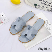 Load image into Gallery viewer, Fashion Solid Color Flat Slippers Non-slip Wear-resistant PU Leather Slippers Outdoor Slippers for Women
