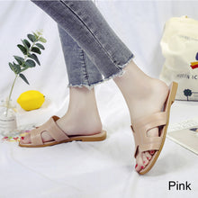 Load image into Gallery viewer, Fashion Solid Color Flat Slippers Non-slip Wear-resistant PU Leather Slippers Outdoor Slippers for Women
