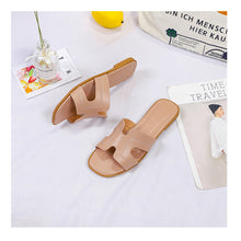 Load image into Gallery viewer, Fashion Solid Color Flat Slippers Non-slip Wear-resistant PU Leather Slippers Outdoor Slippers for Women
