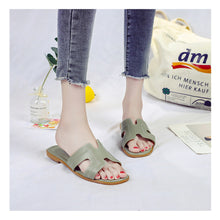 Load image into Gallery viewer, Fashion Solid Color Flat Slippers Non-slip Wear-resistant PU Leather Slippers Outdoor Slippers for Women
