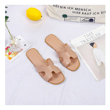 Load image into Gallery viewer, Fashion Solid Color Flat Slippers Non-slip Wear-resistant PU Leather Slippers Outdoor Slippers for Women

