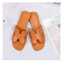 Load image into Gallery viewer, Fashion Solid Color Flat Slippers Non-slip Wear-resistant PU Leather Slippers Outdoor Slippers for Women
