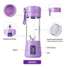 Load image into Gallery viewer, Portable Electric Blender 6-Blade Cutter Juicer Blenders Mini Food Processor Handheld Fruit Squeezer Milk Shake Smoothie Food Machine
