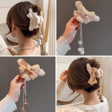 Load image into Gallery viewer, Korean Fashion Plush Bow Grab Clip Elegant Metal Hair Clip for Women Chic Fringe Hair Clamps Exquisite Pendant Hairpin Hair Accessories
