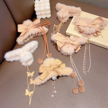 Load image into Gallery viewer, Korean Fashion Plush Bow Grab Clip Elegant Metal Hair Clip for Women Chic Fringe Hair Clamps Exquisite Pendant Hairpin Hair Accessories
