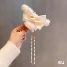 Load image into Gallery viewer, Korean Fashion Plush Bow Grab Clip Elegant Metal Hair Clip for Women Chic Fringe Hair Clamps Exquisite Pendant Hairpin Hair Accessories
