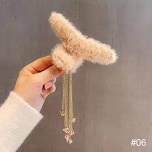 Load image into Gallery viewer, Korean Fashion Plush Bow Grab Clip Elegant Metal Hair Clip for Women Chic Fringe Hair Clamps Exquisite Pendant Hairpin Hair Accessories
