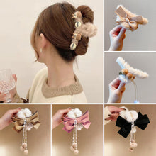 Load image into Gallery viewer, Korean Fashion Plush Bow Grab Clip Elegant Metal Hair Clip for Women Chic Fringe Hair Clamps Exquisite Pendant Hairpin Hair Accessories
