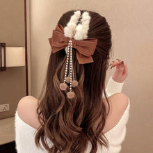 Load image into Gallery viewer, Korean Fashion Plush Bow Grab Clip Elegant Metal Hair Clip for Women Chic Fringe Hair Clamps Exquisite Pendant Hairpin Hair Accessories
