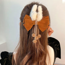 Load image into Gallery viewer, Korean Fashion Plush Bow Grab Clip Elegant Metal Hair Clip for Women Chic Fringe Hair Clamps Exquisite Pendant Hairpin Hair Accessories
