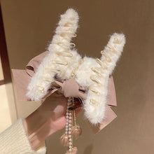 Load image into Gallery viewer, Korean Fashion Plush Bow Grab Clip Elegant Metal Hair Clip for Women Chic Fringe Hair Clamps Exquisite Pendant Hairpin Hair Accessories
