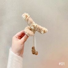 Load image into Gallery viewer, Korean Fashion Plush Bow Grab Clip Elegant Metal Hair Clip for Women Chic Fringe Hair Clamps Exquisite Pendant Hairpin Hair Accessories
