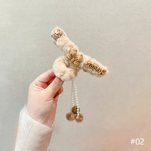 Load image into Gallery viewer, Korean Fashion Plush Bow Grab Clip Elegant Metal Hair Clip for Women Chic Fringe Hair Clamps Exquisite Pendant Hairpin Hair Accessories
