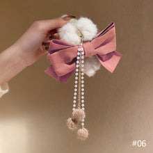 Load image into Gallery viewer, Korean Fashion Plush Bow Grab Clip Elegant Metal Hair Clip for Women Chic Fringe Hair Clamps Exquisite Pendant Hairpin Hair Accessories
