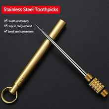 Load image into Gallery viewer, Multi-Purpose Titanium Outdoor EDC Portable Toothpick Bottle Fruit Fork Camping Tool Toothpick Tube Is More Durable Than Floss
