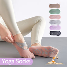 Load image into Gallery viewer, Yoga Socks Non-Slip Grips &amp; Straps, Bandage Cotton Sock Ideal For Pilates Pure Barre Ballet Dance Barefoot Workout For Women
