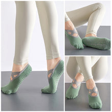 Load image into Gallery viewer, Yoga Socks Non-Slip Grips &amp; Straps, Bandage Cotton Sock Ideal For Pilates Pure Barre Ballet Dance Barefoot Workout For Women
