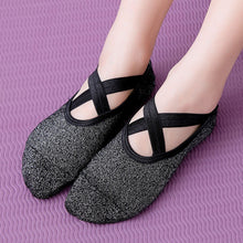Load image into Gallery viewer, Women Yoga Socks Non-Slip Grips &amp; Straps, Bandage Cotton Sock Ideal For Pilates Pure Barre Ballet Dance Barefoot Workout
