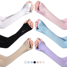 Load image into Gallery viewer, Ice Silk Long Gloves Sun UV Protection Hand Protector Cover Arm Sleeves Sunscreen Sleeves Outdoor Arm Warmer Half Finger Sleeves
