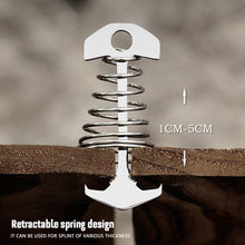 Load image into Gallery viewer, 5/10Pcs Adjustable Tent Pegs Rope Buckle Plank Floor Spring Fishbone Anchor Awning Deck Stakes Fixed Nails Camping Tent Hooks
