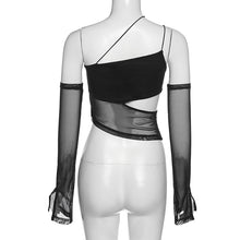 Load image into Gallery viewer, Ins Style Sexy Slim Cropped Navel Hollow Mesh Vest Off Shoulder Cutout Mesh Tank Tops With Sleeves Women's Clothing
