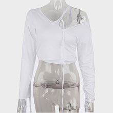 Load image into Gallery viewer, Fashion Sloping Shoulder Fake Two-piece Stitching Long-sleeved T-shirt Lace-up Solid Color Top Women
