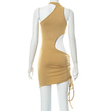 Load image into Gallery viewer, Street Style Fashion Sexy Large Area Cutout Cropped Navel Smocked Halterneck Sleeveless Solid Color Women Dress
