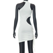 Load image into Gallery viewer, Street Style Fashion Sexy Large Area Cutout Cropped Navel Smocked Halterneck Sleeveless Solid Color Women Dress
