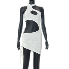 Load image into Gallery viewer, Street Style Fashion Sexy Large Area Cutout Cropped Navel Smocked Halterneck Sleeveless Solid Color Women Dress
