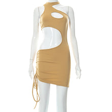 Load image into Gallery viewer, Street Style Fashion Sexy Large Area Cutout Cropped Navel Smocked Halterneck Sleeveless Solid Color Women Dress
