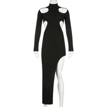 Load image into Gallery viewer, Elegant Solid Color Cutout Slim Sheath Dress High Neck Long Sleeve Irregular Long Women Wrap Dress
