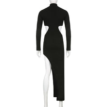 Load image into Gallery viewer, Elegant Solid Color Cutout Slim Sheath Dress High Neck Long Sleeve Irregular Long Women Wrap Dress
