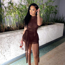 Load image into Gallery viewer, Ins Style Sexy Summer Mesh See-through Lace-up Round Neck Exposed Backpack Women Voile Slim Sheath Dress
