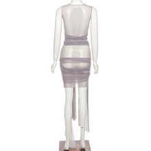Load image into Gallery viewer, Ins Style Sexy Summer Mesh See-through Lace-up Round Neck Exposed Backpack Women Voile Slim Sheath Dress
