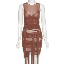 Load image into Gallery viewer, Ins Style Sexy Summer Mesh See-through Lace-up Round Neck Exposed Backpack Women Voile Slim Sheath Dress
