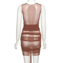 Load image into Gallery viewer, Ins Style Sexy Summer Mesh See-through Lace-up Round Neck Exposed Backpack Women Voile Slim Sheath Dress

