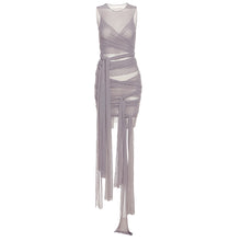 Load image into Gallery viewer, Ins Style Sexy Summer Mesh See-through Lace-up Round Neck Exposed Backpack Women Voile Slim Sheath Dress

