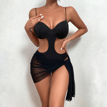 Load image into Gallery viewer, Ins Sexy Hollow Mesh See-through Dropped Waist Dress Open Back Off Shoulde One-piece Slip Dress

