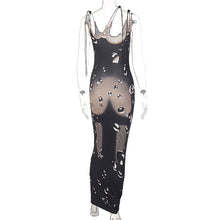 Load image into Gallery viewer, Fashion Human Body Water Drop Print Slim Fit Backless Women Halter Neck No Sleeves Wrap Sheath Dress
