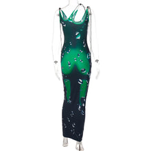 Load image into Gallery viewer, Fashion Human Body Water Drop Print Slim Fit Backless Women Halter Neck No Sleeves Wrap Sheath Dress
