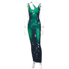 Load image into Gallery viewer, Fashion Human Body Water Drop Print Slim Fit Backless Women Halter Neck No Sleeves Wrap Sheath Dress
