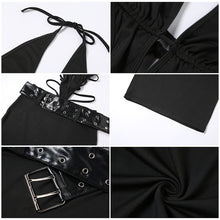 Load image into Gallery viewer, Sexy Street Style Hollow Lace Up Halterneck Low Waist Skirt With Belt Cutout Open Back Slim Fit Solid Color Women One Piece Dress
