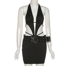 Load image into Gallery viewer, Sexy Street Style Hollow Lace Up Halterneck Low Waist Skirt With Belt Cutout Open Back Slim Fit Solid Color Women One Piece Dress
