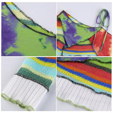 Load image into Gallery viewer, Asymmetric Matching Lace-up Single Sleeve Neckline Slim Multicolor Striped Vest Top Round Neck Women Knitted T-shirt Tops
