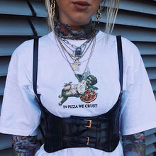 Load image into Gallery viewer, PU Leather Adjustable Slim Fit Button Buckle Sling Women's Top Low Cut Short Sleeve T-shirt Waistband Vest
