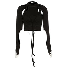 Load image into Gallery viewer, Cool Summer Women Camisole Vest Black Round Neck Long-sleeved Personality Hollow Fake Two-piece Slim T-shirt
