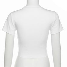 Load image into Gallery viewer, Sexy Slim Fit Cropped Navel Fashion Crew Neck Printed Short Sleeve Tops Women Print With Chain Knitted T-shirt

