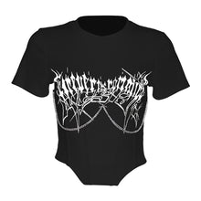 Load image into Gallery viewer, Sexy Slim Fit Cropped Navel Fashion Crew Neck Printed Short Sleeve Tops Women Print With Chain Knitted T-shirt
